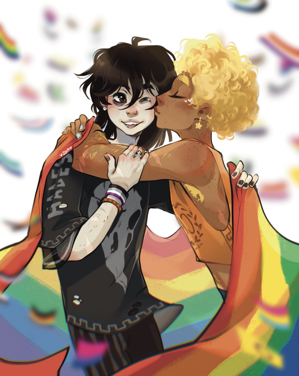 Happy pride to everyone!

I love seeing people headcanons so feel free to add flags to them and happy pride! Love u 
(What if I draw more campers like this…. I am thinking eheh)
#solangelo #pjo #PercyJackson