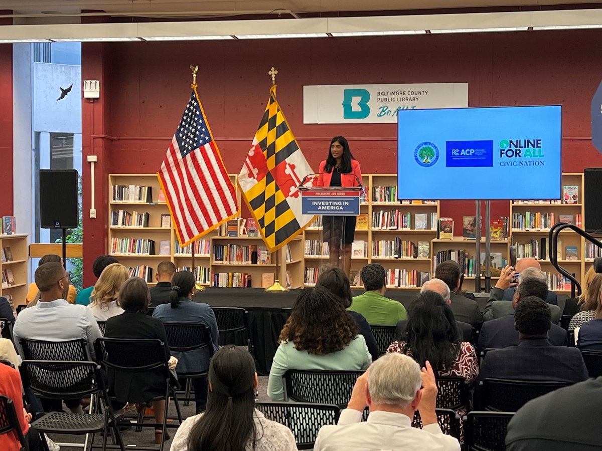 BaltCoGov's tweet image. We are committed to helping close the digital divide.
That's why we were very happy to welcome FCC Chairwoman @JRosenworcelFCC, Senior Advisor @MitchLandrieu46 & @LtGovMiller to the Towson @bcplinfo today to spread the word about the Affordable Connectivity Program!