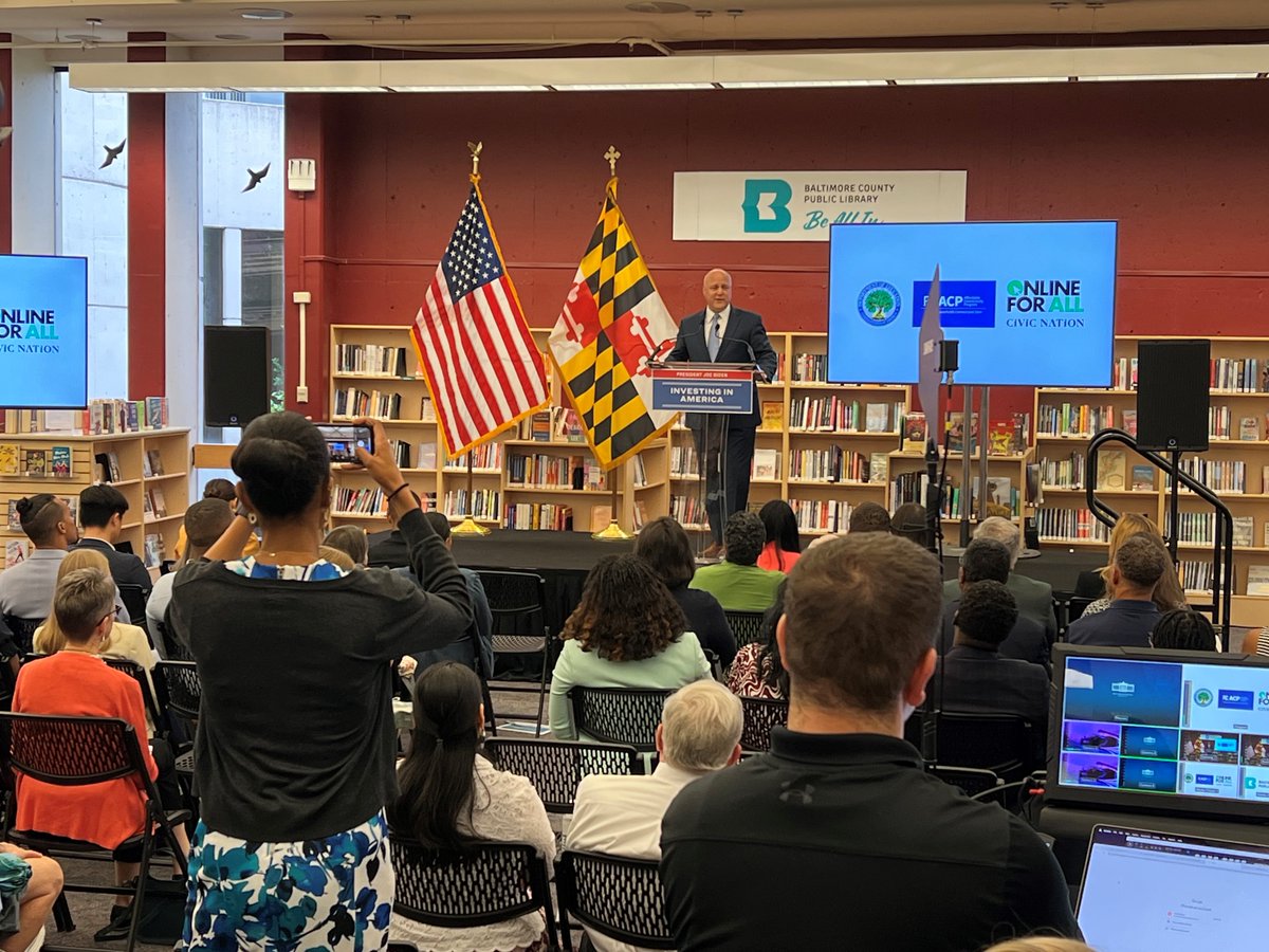 BaltCoGov's tweet image. We are committed to helping close the digital divide.
That's why we were very happy to welcome FCC Chairwoman @JRosenworcelFCC, Senior Advisor @MitchLandrieu46 & @LtGovMiller to the Towson @bcplinfo today to spread the word about the Affordable Connectivity Program!