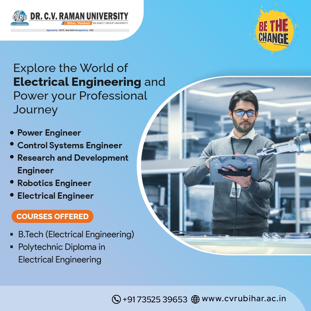 Embrace the Spark of Innovation!
Dive into the Evolution of Electrical Engineering.

Join our transformative course and explore the cutting-edge advancements shaping the future.

Enroll now and be part of the electrifying journey!

#electricalengineering #coursesoffered
