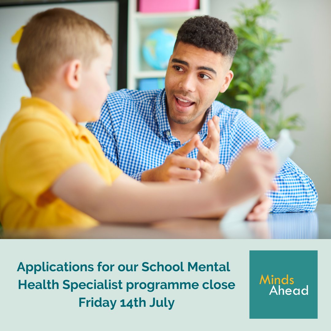 There’s just 1 month left to apply for our School Mental Health Specialist Programme! If you’d like to join us to begin your studies in September 2023, make sure that you apply by Friday 14th July: mindsahead.org.uk/application-fo… 
#schoolmentalhealth #mastersdegree