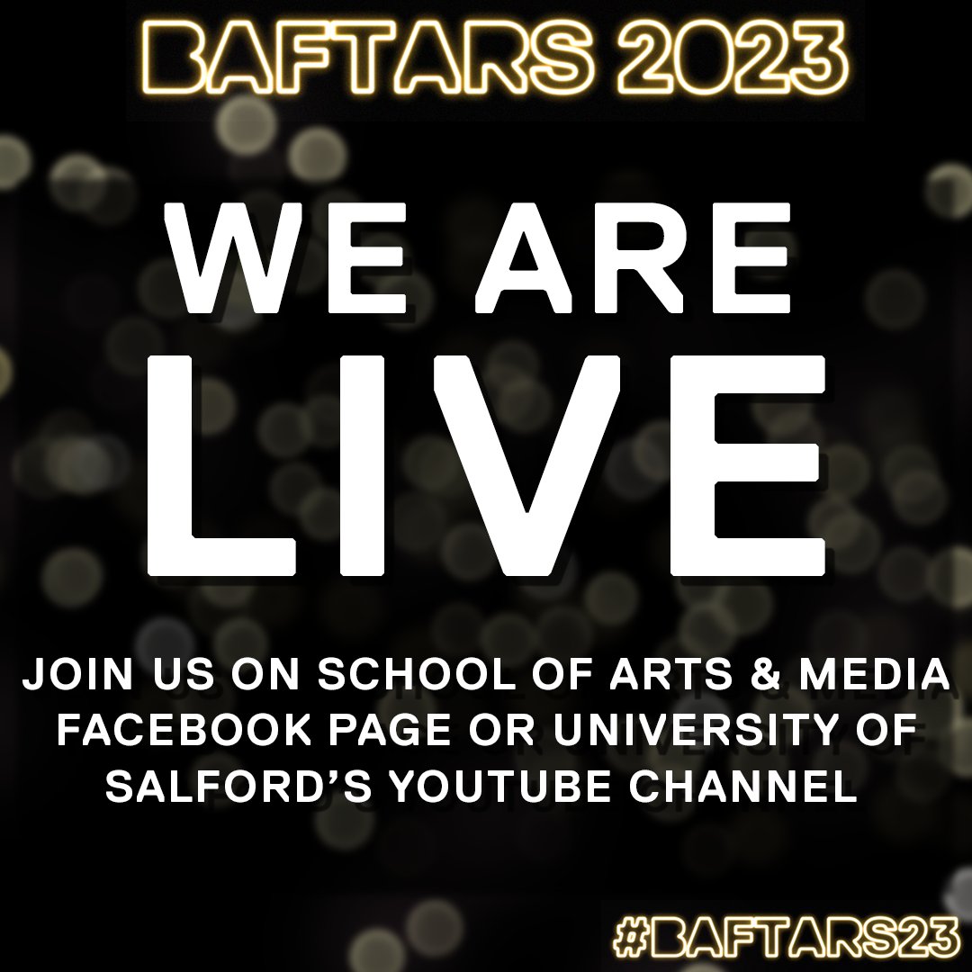 UoS_BAFTARS's tweet photo. WE ARE LIVE! #BAFTARS23 🏆

https://t.co/fniuds7VQ4

#baftars23 #batarp #awards #tvandradio #student #salford #mediacityuk @uos_batarp https://t.co/yL6QUrs3qb