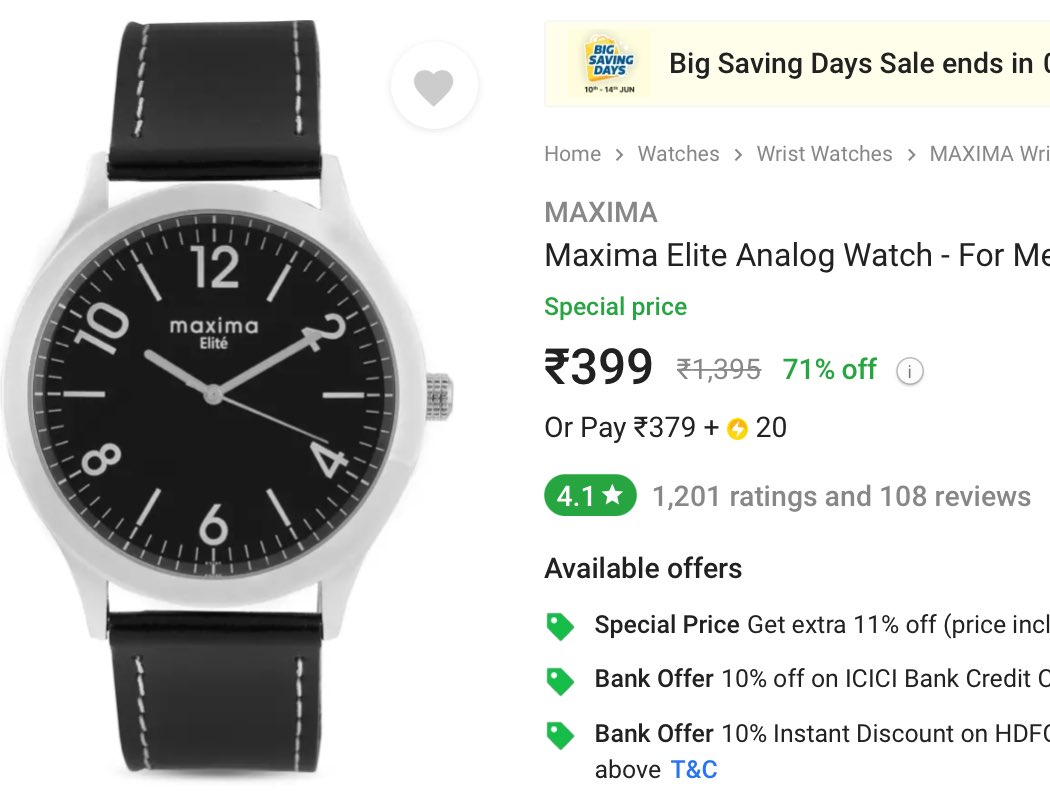 TechGlare Deals on Twitter "MAXIMA Maxima Elite Analog Watch at Rs 399