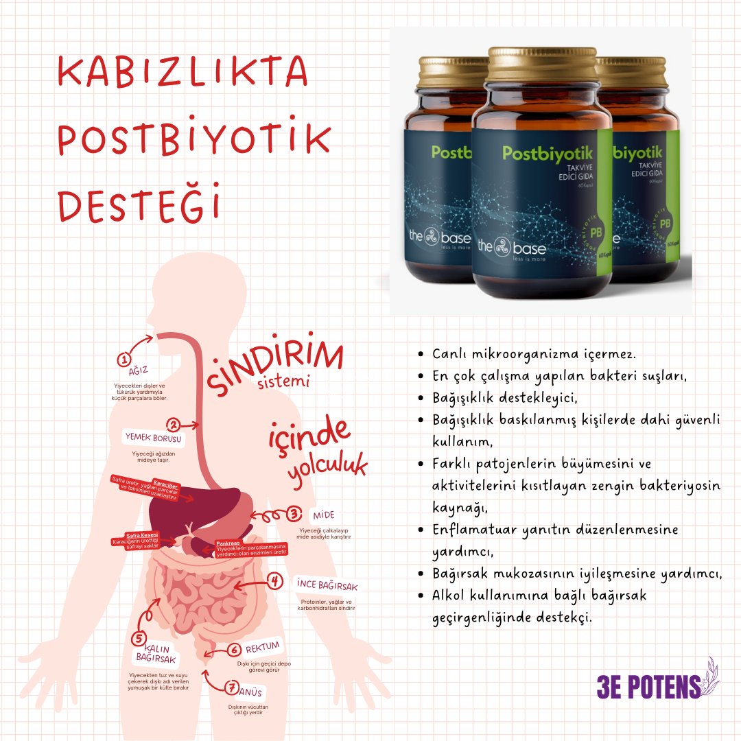 Kabızlıkta Postbiyotik Desteği!
Bayi eczanelerimizden veya 3epotens.com internet sitemizden temin edebilirsiniz. Dilerseniz de 0535 975 7953-0535 975 7933 nolu numaradan sipariş verebilirsiniz.
Detaylı bilgi için 0533 074 11 88 nolu numaradan iletişime geçebilirsiniz.