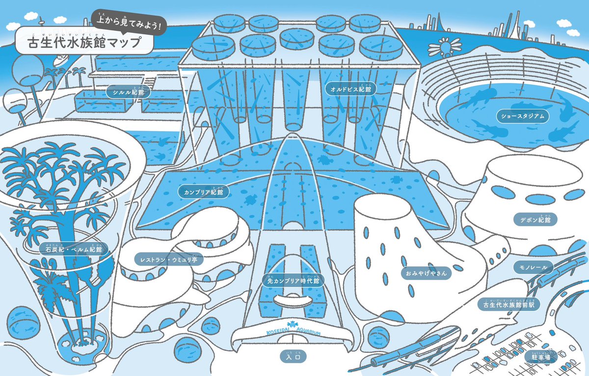 「この年表も古生代水族館に載っています〜  古生代水族館マップ サカバンバスピスを」|こたのイラスト