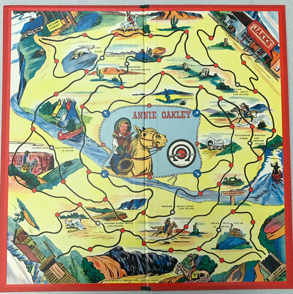 psuhbgasc's tweet photo. This summer, we will highlight materials that are all Fun &amp; Games, literally. This is the Annie Oakley Game from our Alice Marshall Collection, ca. 1955. This is "a game of the real wild west" with a board, spinner, play money, metal pieces which are Annie Oakley on a horse. https://t.co/ngRNh4AQjL
