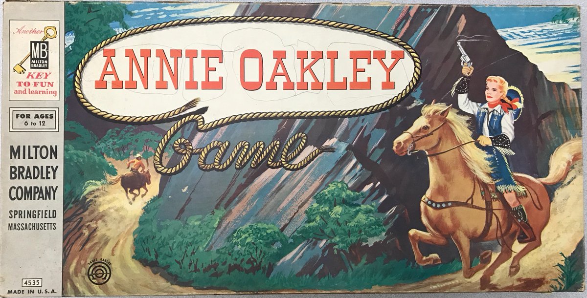 psuhbgasc's tweet photo. This summer, we will highlight materials that are all Fun &amp; Games, literally. This is the Annie Oakley Game from our Alice Marshall Collection, ca. 1955. This is "a game of the real wild west" with a board, spinner, play money, metal pieces which are Annie Oakley on a horse. https://t.co/ngRNh4AQjL