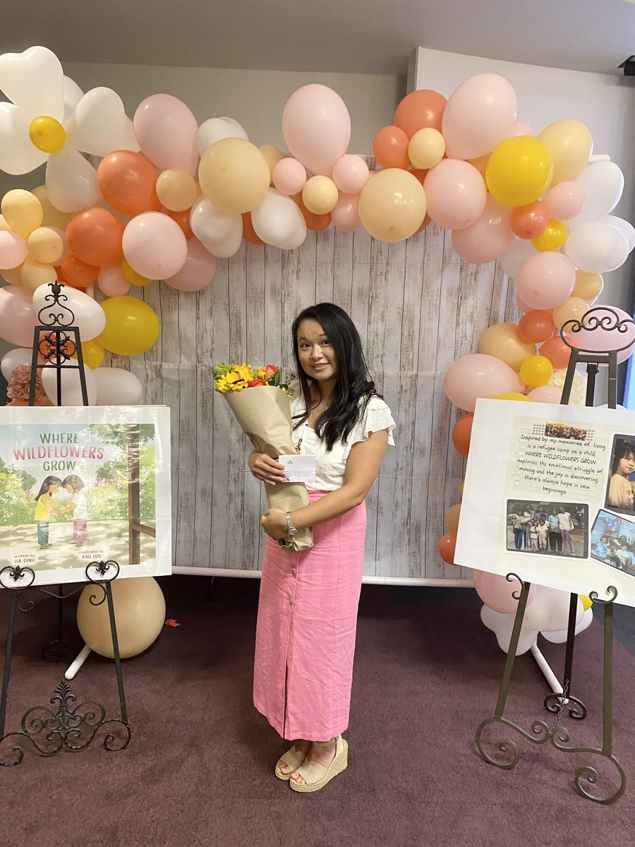 HelloMrsDinh's tweet photo. I am so grateful for all the love and support of my family, friends, students, former students, and community for me! ~150 people came to my book launch at @GrapevineLib and @_talkinganimals sold out all their books! I am so thankful! @WaterBrookPress @penguinrandom https://t.co/T82ncGTaoY