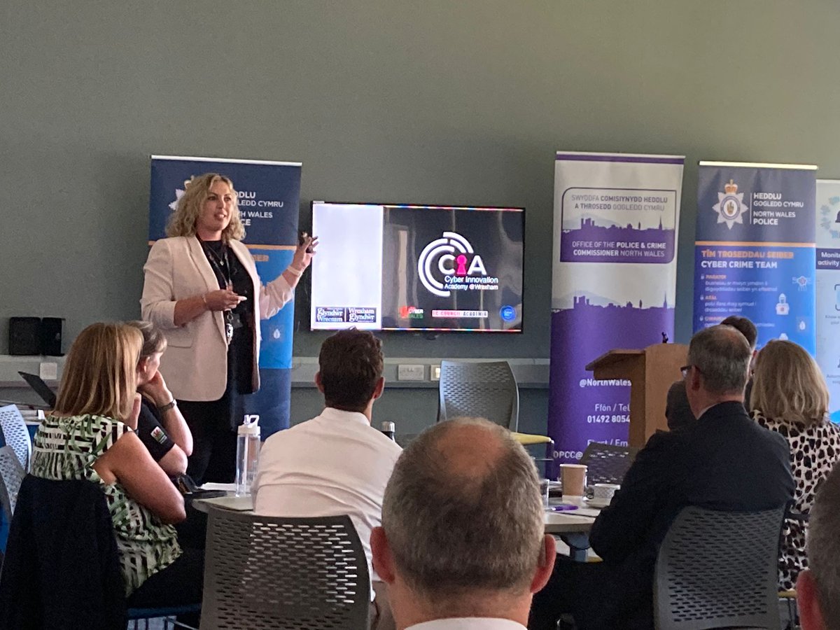 schthgc_nwopcc's tweet photo. Our Cyber Security North Wales conference continues with presentations from Leanne Davies, Wrexham University, on the next generation of computer professionals as well as Liz Stanton MBE of Get Safe Online discussing security training for business staff. https://t.co/esEurSnimd