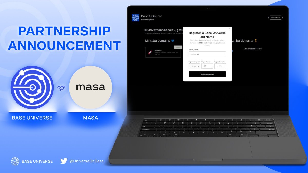 💥 @UniverseOnBase x <a href="/getmasafi/">Masa</a>: Collaborative Products Launch 

✨ We're happy to announce the domain name ".bu", powered by Masa. 

🎁 Domain holders' benefits: Airdrop, Giveaway, WL and more from potential projects.

👉 Mint "ALL CHARACTERS" Now: zealy.io/c/universeonba…