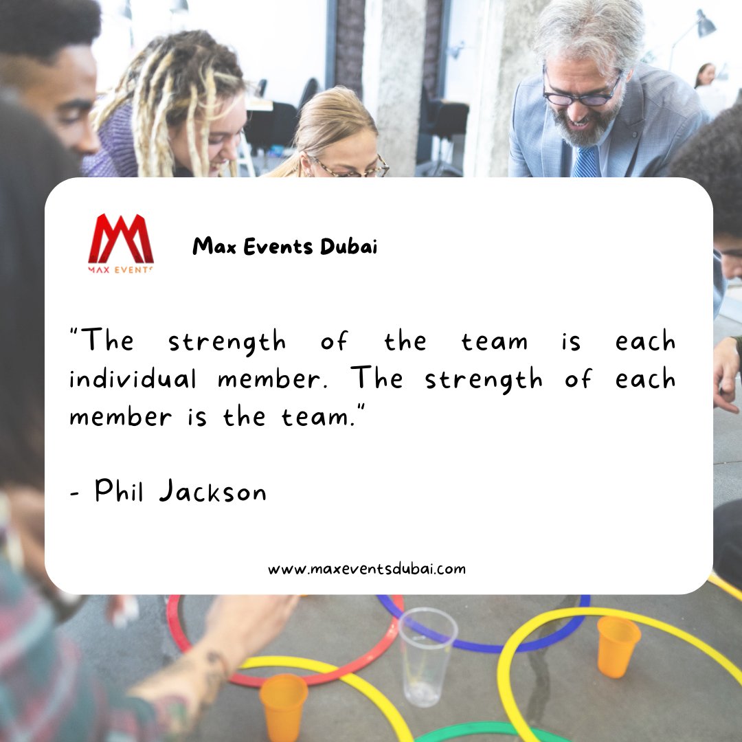 Maxeventsdubai's tweet photo. 📷 Calling all teams! 📷
At Max Events Dubai, we believe in the power of teamwork and collaboration. As Phil Jackson once said, "The strength of the team is each individual member. The strength of each member is the team." 📷

#MaxEventsDubai #TeamBuilding #Collaboration https://t.co/7ZF5fdnNdk