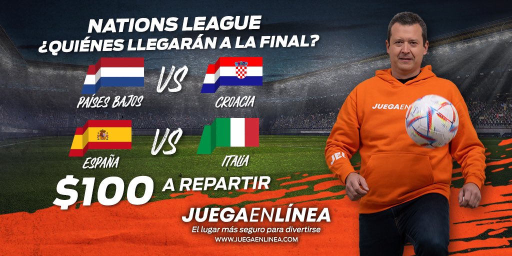 JuegaEnLinea's tweet image. #SorteoJEL

¿Quiénes avanzarán a la final de la #NationsLeague?

#PaísesBajos 🇳🇱🆚🇭🇷 #Croacia
#España 🇪🇸🆚🇮🇹 #Italia

Condiciones:
Dar RT➕MeGusta
✅Comentar su pronostico y usuario.
1⃣ comentario por usuario.
1⃣0⃣0⃣💲 a repartir entre 5 ganadores.
⏱️ Válido hasta las 2:45 PM