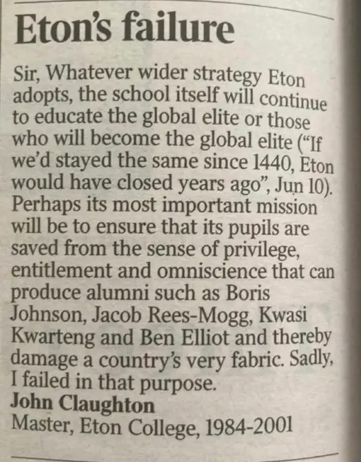 Thinking about this letter today. This is a bold thing to write and it will also take  many, many more people to speak out publicly - not only excellent former teachers like him but former pupils and parents - before anything changes for the better.