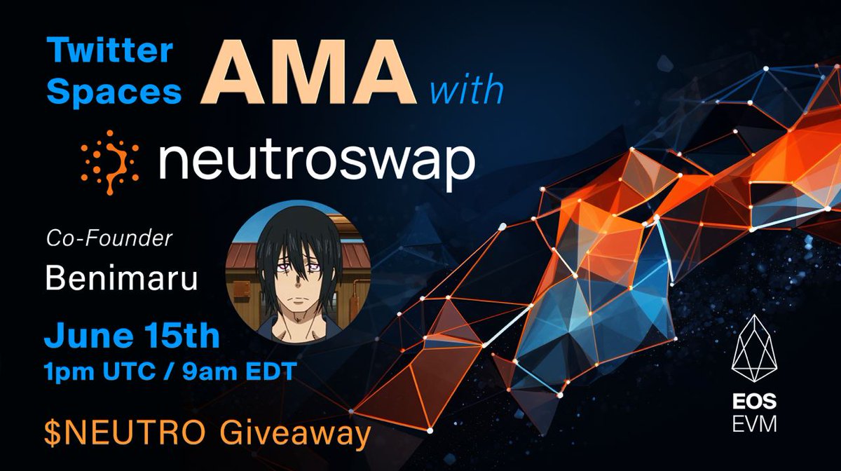 Vaulta_'s tweet photo. Come out to the @Neutroswap #AMA happening tomorrow at 1pm UTC ⏰

Ask your questions for @0xBenimaru ahead of time using the form below 👇
https://t.co/gnG9XKe2FY

Selected questions will receive $20 in $NEUTRO 🤑

🔔 Set a Reminder 👇
https://t.co/6AX5q29gOn https://t.co/zkVk6ZW0vu