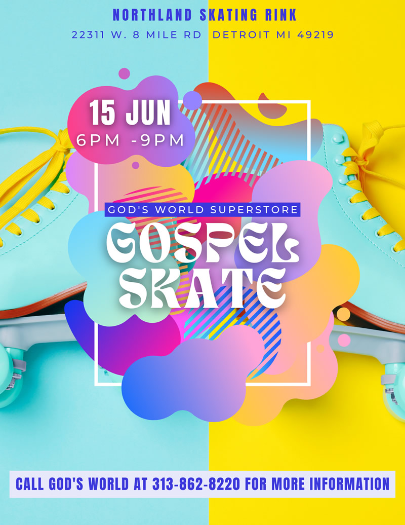 DetroitGospel's tweet photo. TOMORROW (Jun 15): Don't miss God's World's GOSPEL SKATE! From 6-9PM @ Northland Skating Rink, 22311 W. 8 Mile Rd, Detroit. For more info call God's World at 313-862-8220. Fun Gospel-filled event for the whole family!
https://t.co/Z7lWA5Fh2p
https://t.co/FO1PDnDmba https://t.co/WRgN9204Dh
