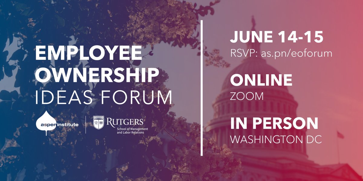 Join @AlexBrill_dc, Heather Braimbridge-Cox, @WindingsInc @J_B_Briggs and @JosephBlasi for “Growing Economic Freedom and Prosperity: The Case for Employee Ownership,” part of the #EmployeeOwnership Ideas Forum. RSVP: as.pn/eoforum #talkownership