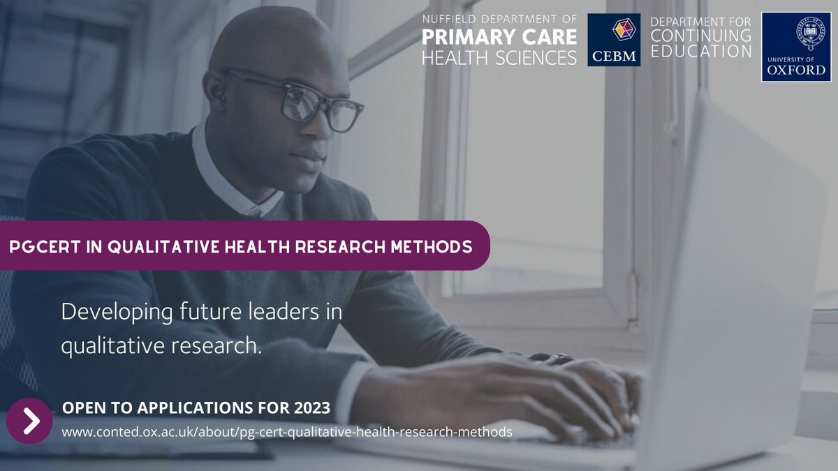 Final call for applications to our part-time PGCert in Qualitative Health Research Methods.

Gain the skills needed to effectively design, conduct and critically appraise high-quality  #qualitativeresearch to improve healthcare decisions.
Apply now:
bit.ly/3N5nykM