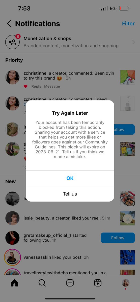 AmandaVoss20's tweet photo. @instagram @InstagramComms Is IG having technical difficulties again because not only are some of my friends action blocked - but now I am too?!?!  I was literally on Instagram for 30 mins… and just posted. And then BAM… action blocked for a week. https://t.co/l44XCwLPy8