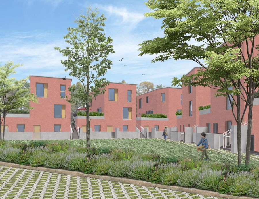 RIAIOnline's tweet photo. Congratulations to ‘An Thriantán’ by Shay Cleary Architects who have been awarded 1st prize for Kildare. The architects show great sensitivity to the context; the treatment of the surrounding boundaries is particularly well handled, ensuring privacy to neighbouring sites, while https://t.co/C4s9zw5aCU
