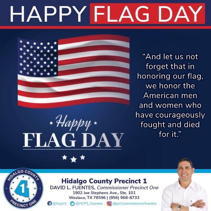 HCP1_Fuentes's tweet photo. In the United States, Flag Day is celebrated on June 14. It commemorates the adoption of the flag of the United States on June 14, 1777, by resolution of the Second Continental Congress.
Happy FLAG DAY!
#Pct1 #Precinct1 #hidalgocounty #Flagday2023 https://t.co/d6S0bFU2eX