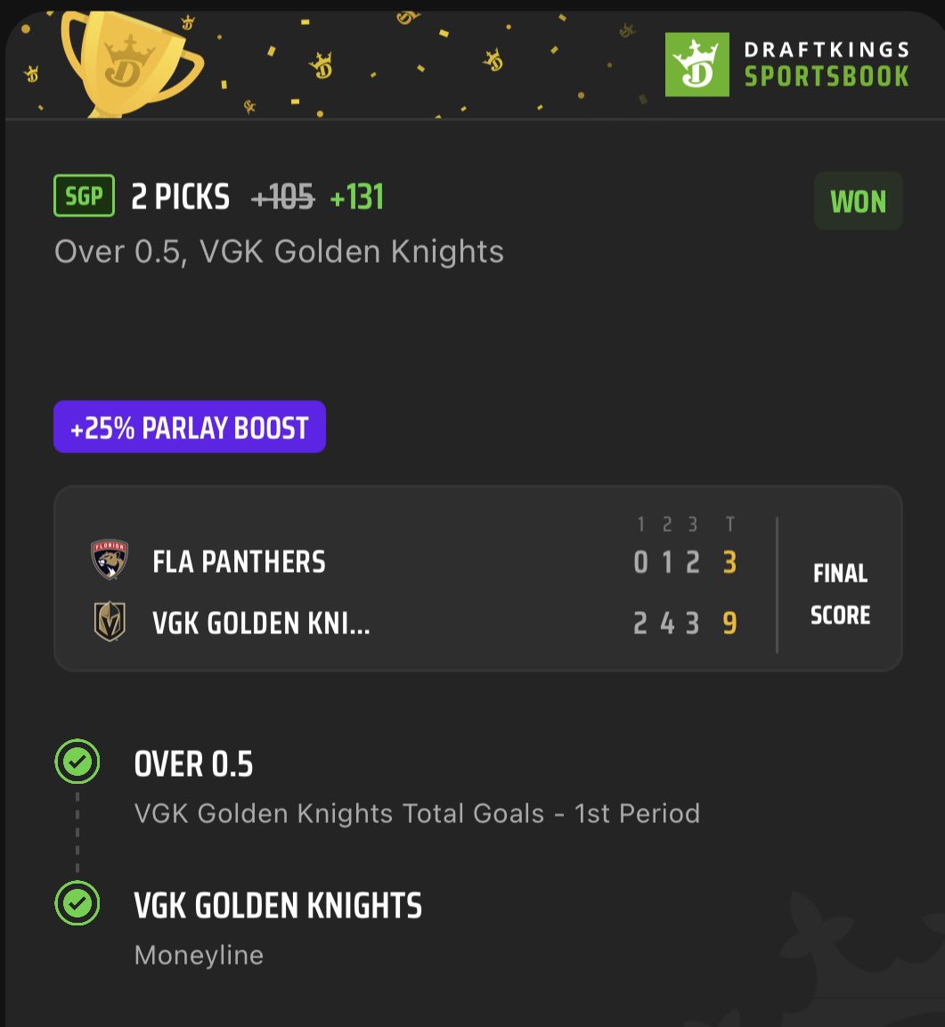 MorePicksCash's tweet photo. Vegas Knights close out SGP for us ✅ #GambingTwitter https://t.co/nrJSVH0VAt