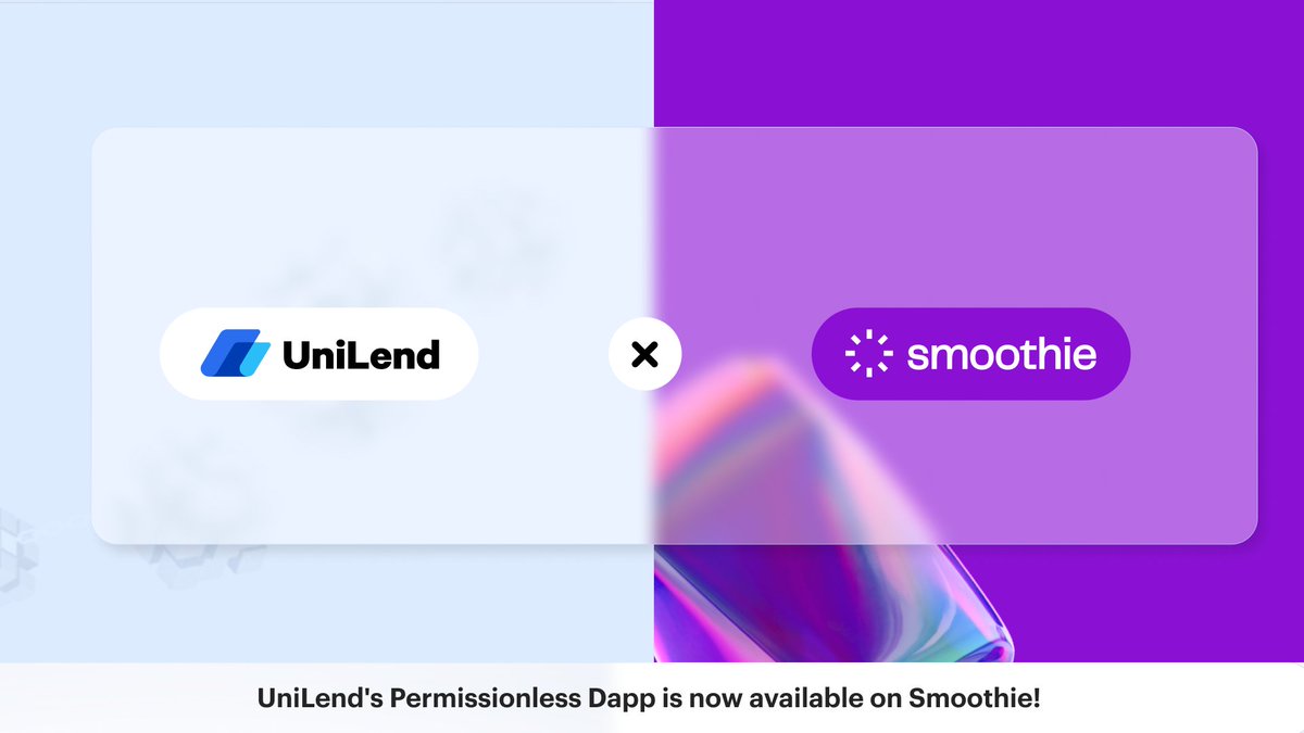 UniLend's Permissionless Dapp is now listed on @withsmoothie 🎉

⚡️Users can now seamlessly access UniLend's innovative lending and borrowing protocol on Smoothie!

✅Find out more: smoothie.so/products/defi/…