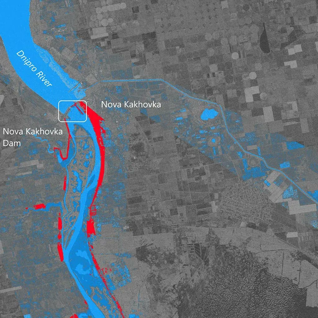 MallonTech's tweet photo. Make sure to read our latest #EO blog piece in which we use Sentinel-1 data to map the extent of floods in #Ukraine following the breach of the Nova Kakhovka dam... https://t.co/Ah8HzPi6SZ @esa @earsc #Sentinel1 #EarthObservation #Floodmap #SAR https://t.co/EMfzONcDP6