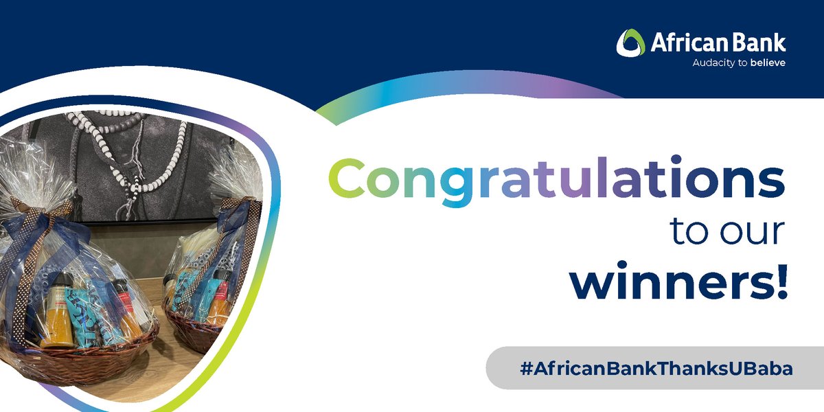 AfricanBank's tweet photo. 🙌🏽Halalaaaa! We'd like to congratulate our #AfricanBanker @SizweNgiba2 and our Social Media winner @Th66674Thabo for winning the #AfricanBankThanksUBaba gift for their fathers! We're hoping that this hamper will make #FathersDay happier for you and iTyma!💙💚
#AfricanBank #AudacityToBelieve