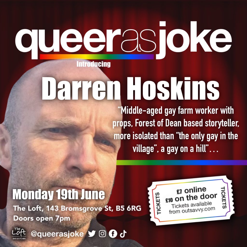 🏳️‍🌈TICKETS IN BIO🏳️‍🌈 

So excited to welcome back a regular comedy star @darrenlhoskins this Monday for queer as joke! 😍😍🏳️‍🌈🏳️‍🌈