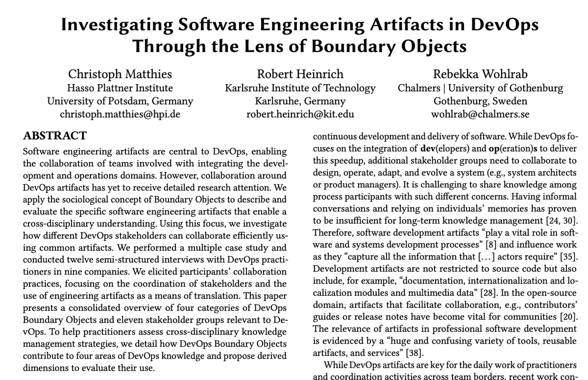 Christoph Matthies | @chrisma@mstdn.social (@chrisma0) on Twitter photo The full text of our <a href="/ConfEASE/">EASE 2025</a>'23 paper on "Investigating Software Engineering Artifacts in DevOps Through the Lens of Boundary Objects" is now available on <a href="/ACMDL/">ACM Digital Library</a> 🔓📄 #OpenAccess <a href="/HPI_EPIC/">EPIC Research Group</a> <a href="/RebekkaWohlrab/">Rebekka Wohlrab</a> <a href="/R_C_Heinrich/">Robert Heinrich</a> dl.acm.org/doi/pdf/10.114… The full text of our <a href="/ConfEASE/">EASE 2025</a>'23 paper on "Investigating Software Engineering Artifacts in DevOps Through the Lens of Boundary Objects" is now available on <a href="/ACMDL/">ACM Digital Library</a> 🔓📄 #OpenAccess <a href="/HPI_EPIC/">EPIC Research Group</a> <a href="/RebekkaWohlrab/">Rebekka Wohlrab</a> <a href="/R_C_Heinrich/">Robert Heinrich</a> dl.acm.org/doi/pdf/10.114…