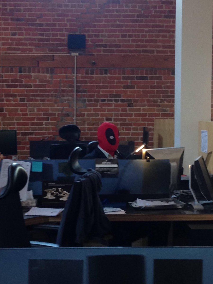 mikereginatorn's tweet photo. Never be afraid to show them who you are…in my case, a nutjob #Deadpool #Officepool #Suitpool https://t.co/9BxaD8H7yG