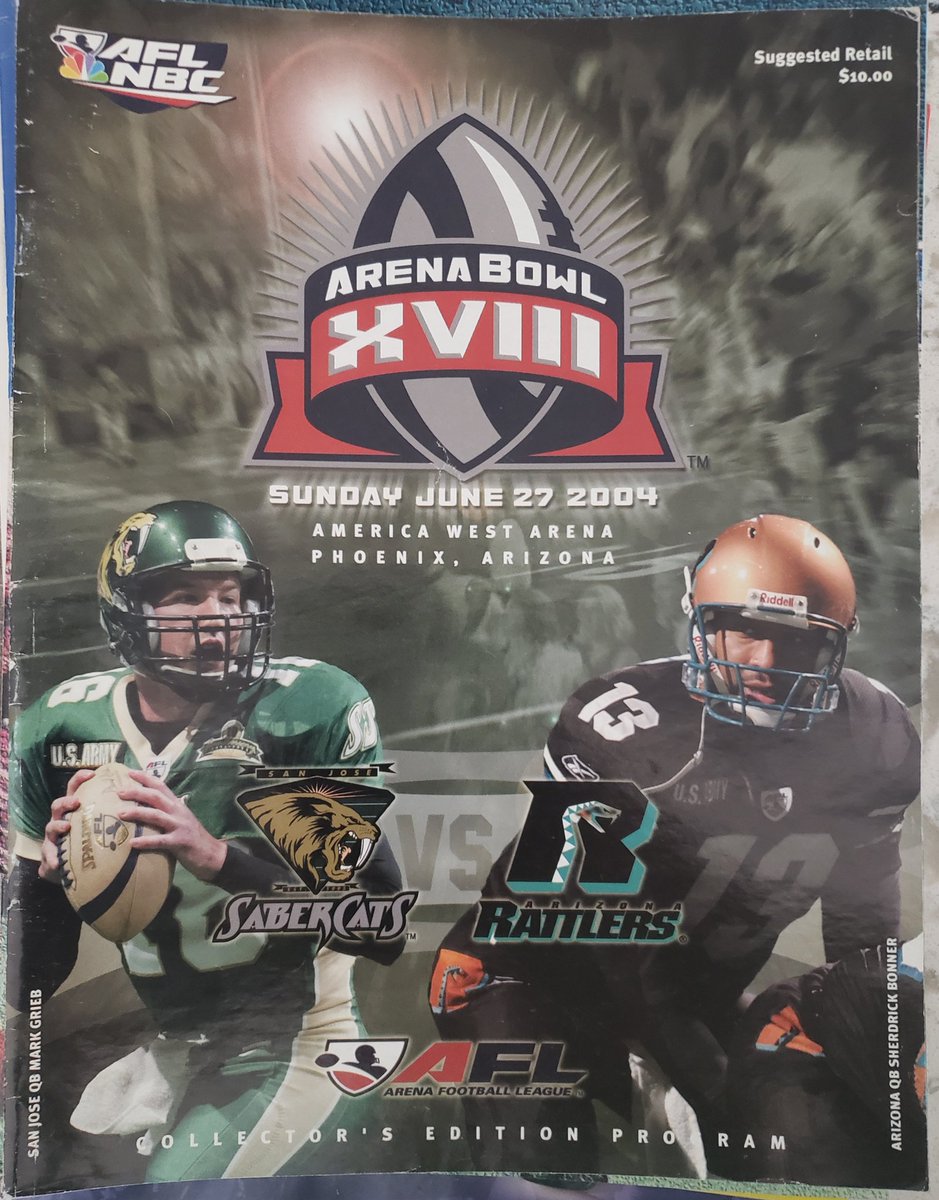 ArenaFootballTV's tweet photo. ArenaBowl XVIII #SanJoseSaberCats @ArizonaRattlers #GameProgram #AFLHistory @OfficialAFL @_deadfootball @ArenaFan https://t.co/NQOFKG3eyR
