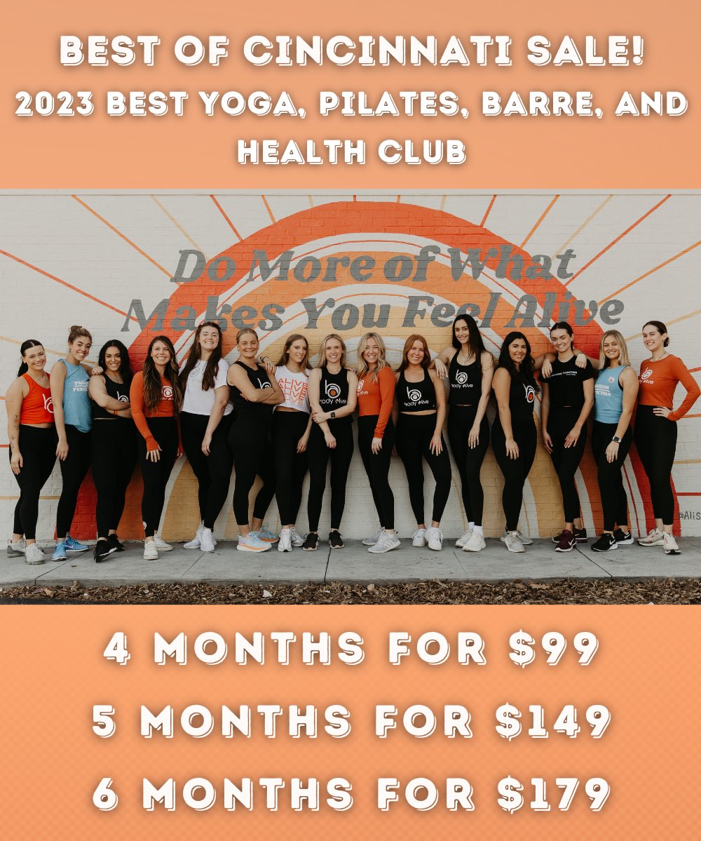 Body Alive (@_bodyalive) on Twitter photo Celebrate Body Alive being selected for 2023 best yoga, pilates, barre, and health club! We couldn’t have done this without you!
Get your celebratory promotion today! Email info@bodyalivefitness.com to purchase yours today! Celebrate Body Alive being selected for 2023 best yoga, pilates, barre, and health club! We couldn’t have done this without you!
Get your celebratory promotion today! Email info@bodyalivefitness.com to purchase yours today!