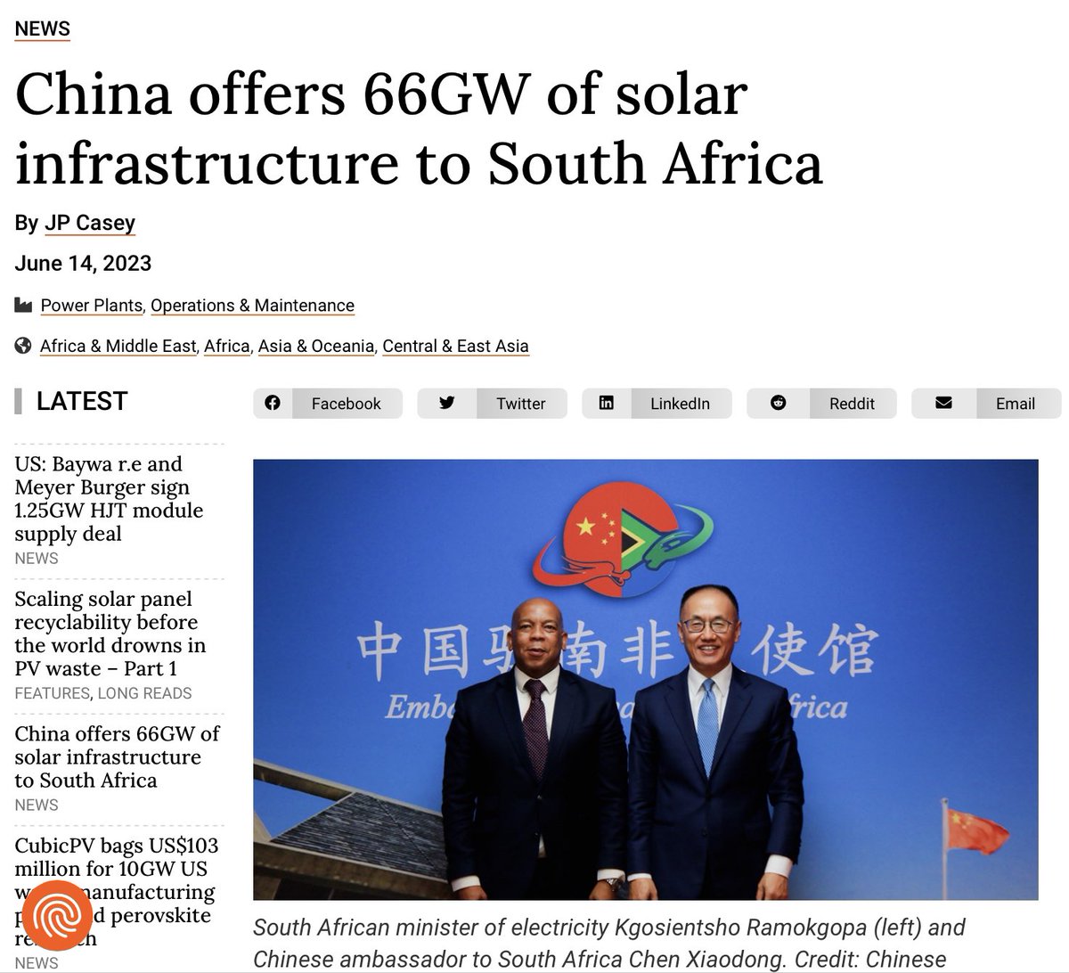 China is absolutely committed to solar + energy storage in #VRFB format. As South Africa has plentiful supplies of #vanadium you might expect this to be the next stage of their intervention? 

pv-tech.org/china-offers-6…

#BMN #KIBO #IRON $VR8 #loadshedding #Eskom #CellCube #Enerox