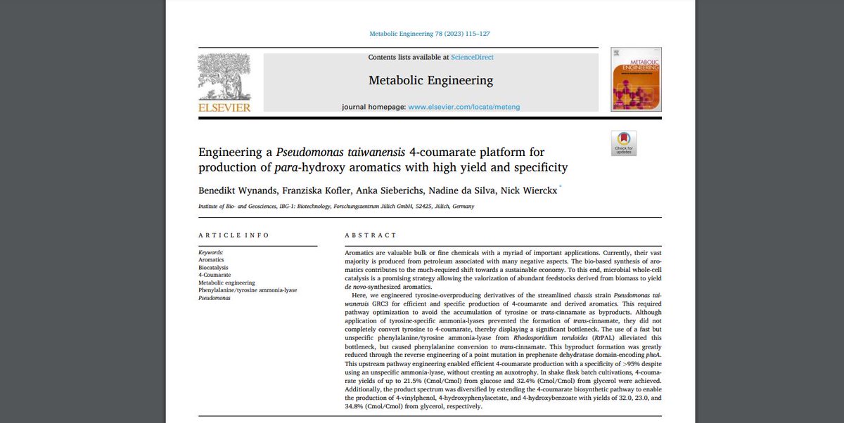 🗣 We are glad to share a recent scientific paper from our partners <a href="/fz_juelich/">Forschungszentrum Jülich | @fzj@social.fz-juelich</a> about Engineering a Pseudomonas taiwanensis 4-coumarate platform.

⚛ Take a look at the paper on the <a href="/UPLIFT_EU/">UPLIFT-PLASTICS</a>  website! 👇👇
bit.ly/UPLIFT-PAPER-F…