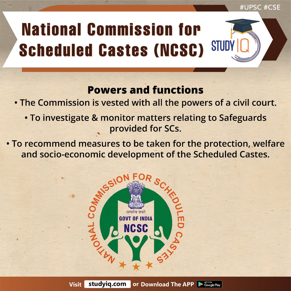 upsciq's tweet photo. National Commission for Scheduled Castes (NCSC)

#nationalcommissionforscheduledcastes #ncsc #scheduledcastes #fooddeliverycompany #dalitcommunity #unionministryofsocialjusticeandempowerment #article338 #constitutionofindia #st #amendmentact #socialeducation #economicinterests https://t.co/750glD6fp2