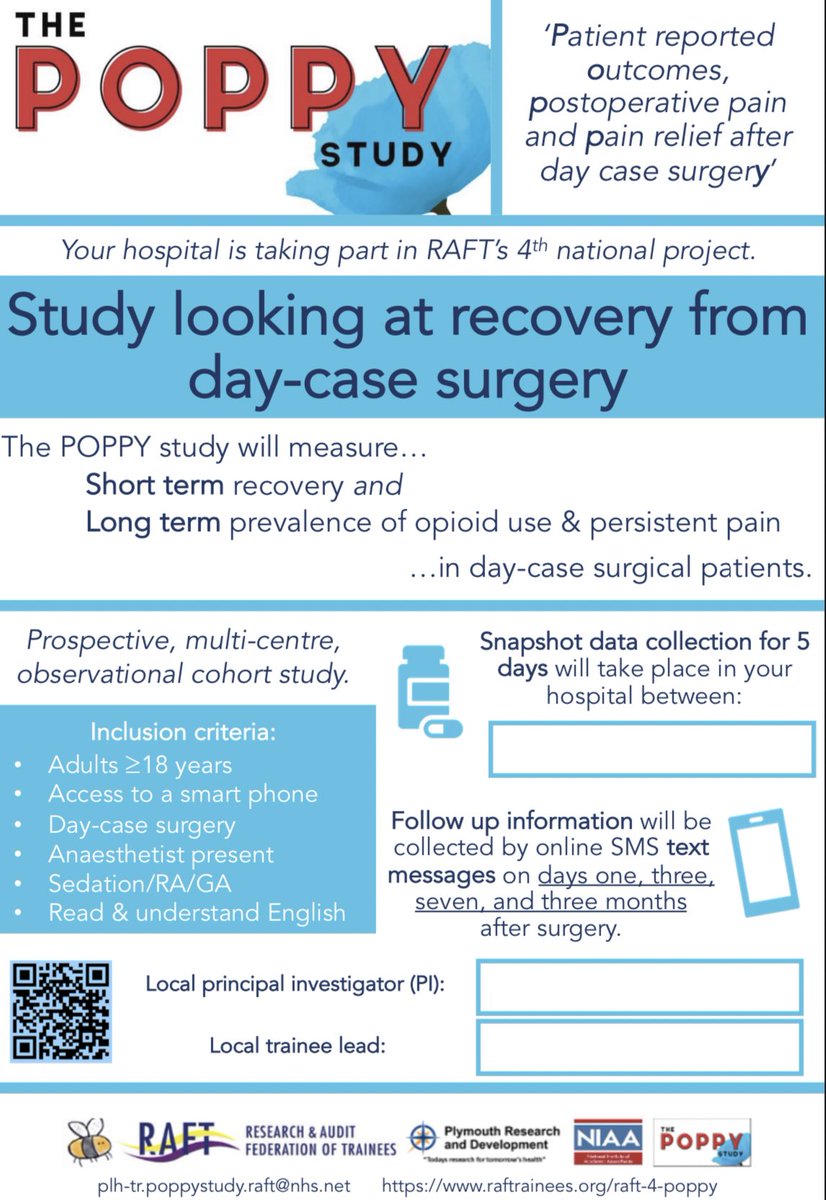 Is your Anaesthetic Department signed up to the <a href="/thepoppystudy/">The POPPY Study</a> <a href="/RAFTrainees/">RAFT</a>?

Snap shot data collection in Jan-Feb 2024!