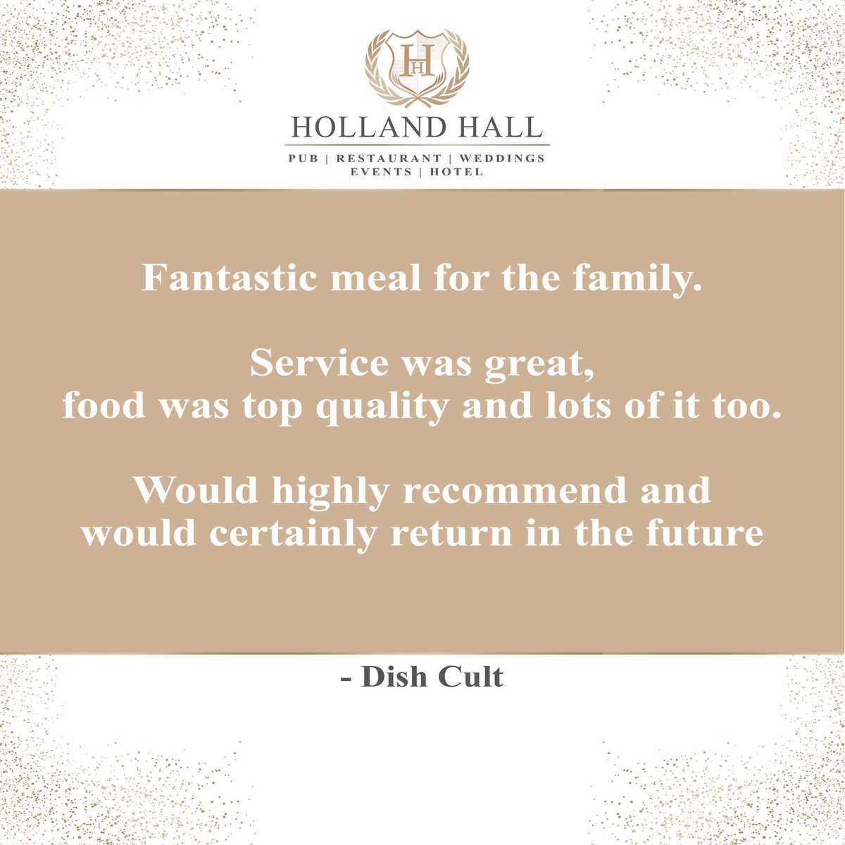Another great review! 🙌🏻 Thank you! ❤️

#ThankYou #GreatReview #GreatFood #GreatService #GreatVenue #wearehollandhall