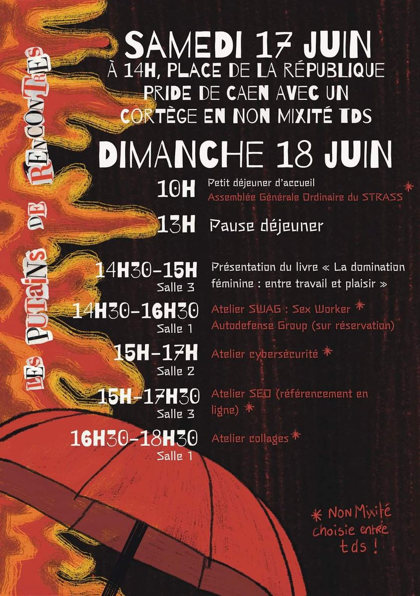 PUTAINS DE RENCONTRES ☂️👠🔥 Nous pouvons enfin vous révéler le programme de cette année ! Visuels créés par Aspasie (instagram.com/aspa.sie). Iel sera également dispo pdt le weekend si vous souhaitez booker un shooting. N'hésitez pas à lae contacter sur Insta) 1/2