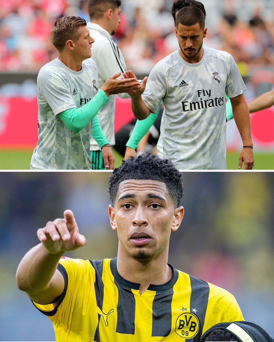 sportbible's tweet photo. 🗣️Toni Kroos on Real Madrid signing Jude Bellingham:  "We had another player who came for a lot of money & basically let his career die. It was a lot of money, I think everyone would say that wasn't a good transfer. But let's be positive." 

Fair to say the German doesn't rate Eden Hazard 😳