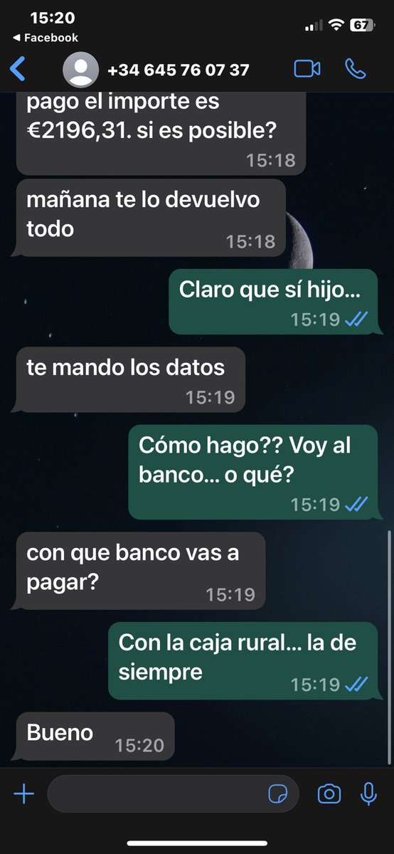 caxotazo's tweet photo. @policia estoy ahora mismo chateando con una persona que intentó estafar a mi madre haciéndose pasar por mi. Os paso capturas. https://t.co/6qRC0OkFa1