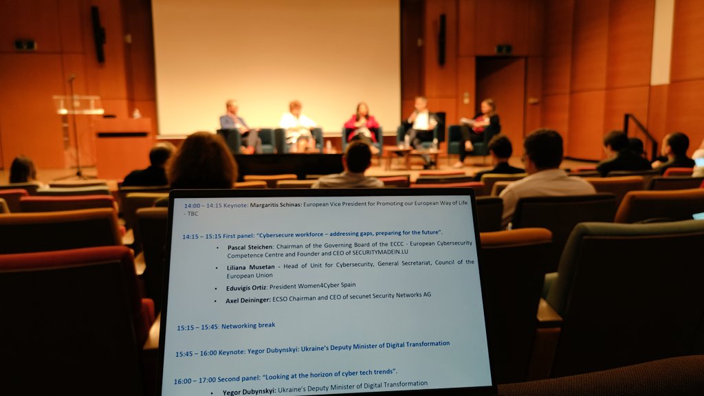 Interesting @ecso_eu High Level Event panel discussion on the EU's needs and challenges in #cybersec skills and workforce, #WomenInCyber with @LMusetan @EUCouncil @EduvigisOrtiz @Women4Cyber_SP @_pst  @Cybersec_ECCC .