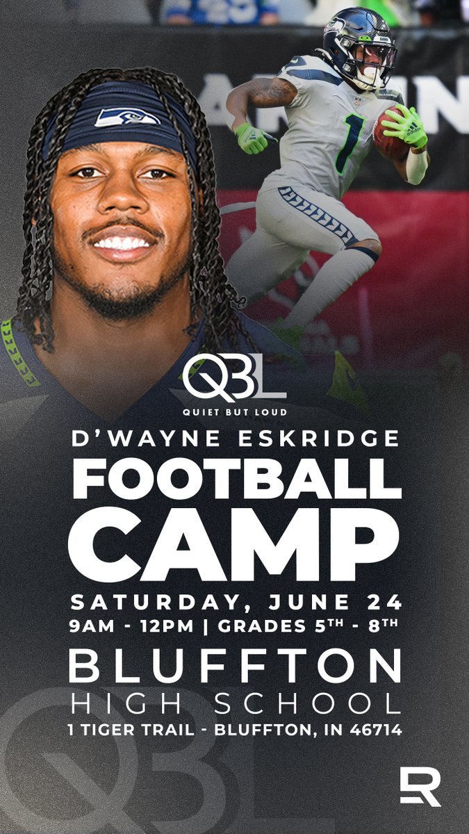 bluffton_fb's tweet photo. Registration still open for the D'Wayne Eskridge Football Camp!  Next Saturday, June 24 at BHS.  Open to all incoming 5-8th grade Future Tigers!

Register using this link: https://t.co/j6jkjo5kHa

There will be a public meet and greet along with a food truck from 11:30-1:00 https://t.co/6IzCUn8RYy