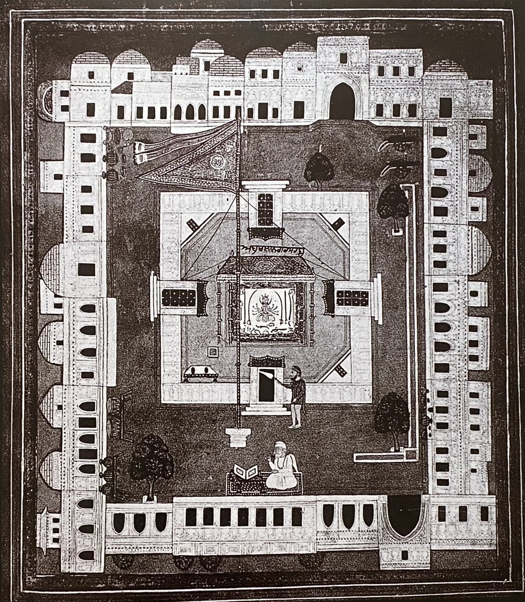 Plan of Hazoor Sahib 1870CE. You can see Ashtbhuj #Durga represented right in center. This is no ordinary Gurdwara! Also known as Takht Sachkhand Sri Hazur Abchalnagar Sahib —it’s where #GuruGobindSingh died on banks of Godavari in 1708 & where his traditions are best preserved.