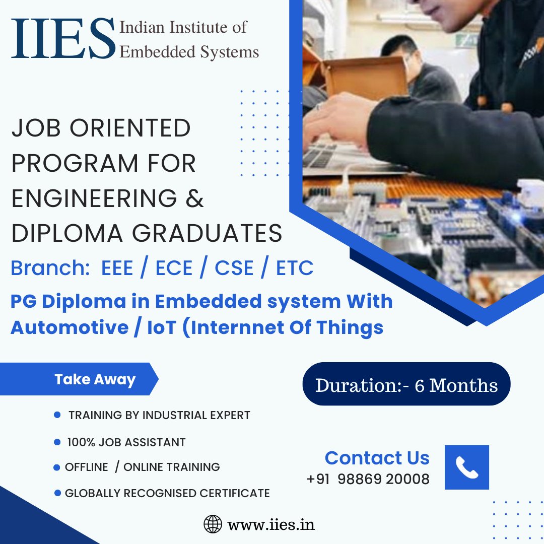 JOB ORIENTED PROGRAM FOR ENGINEERING & DIPLOMA GRADUATES.
 #embeddedprojects #microcontroller #microcontrollers #placement #placementdrive #placements #trainingandplacement #upskil #bangalore #ITPark #C