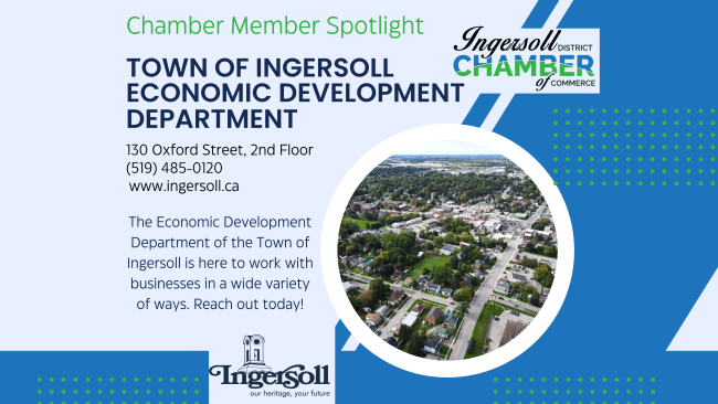 ingersollchambe's tweet photo. Today in the Chamber Member Spotlight is the Town of Ingersoll's Economic Development Department. Curtis and Jordan help businesses of all sizes to start, grow and to attract investments to Ingersoll. See how they can help your business by reaching out today. https://t.co/fIWiOgHehe