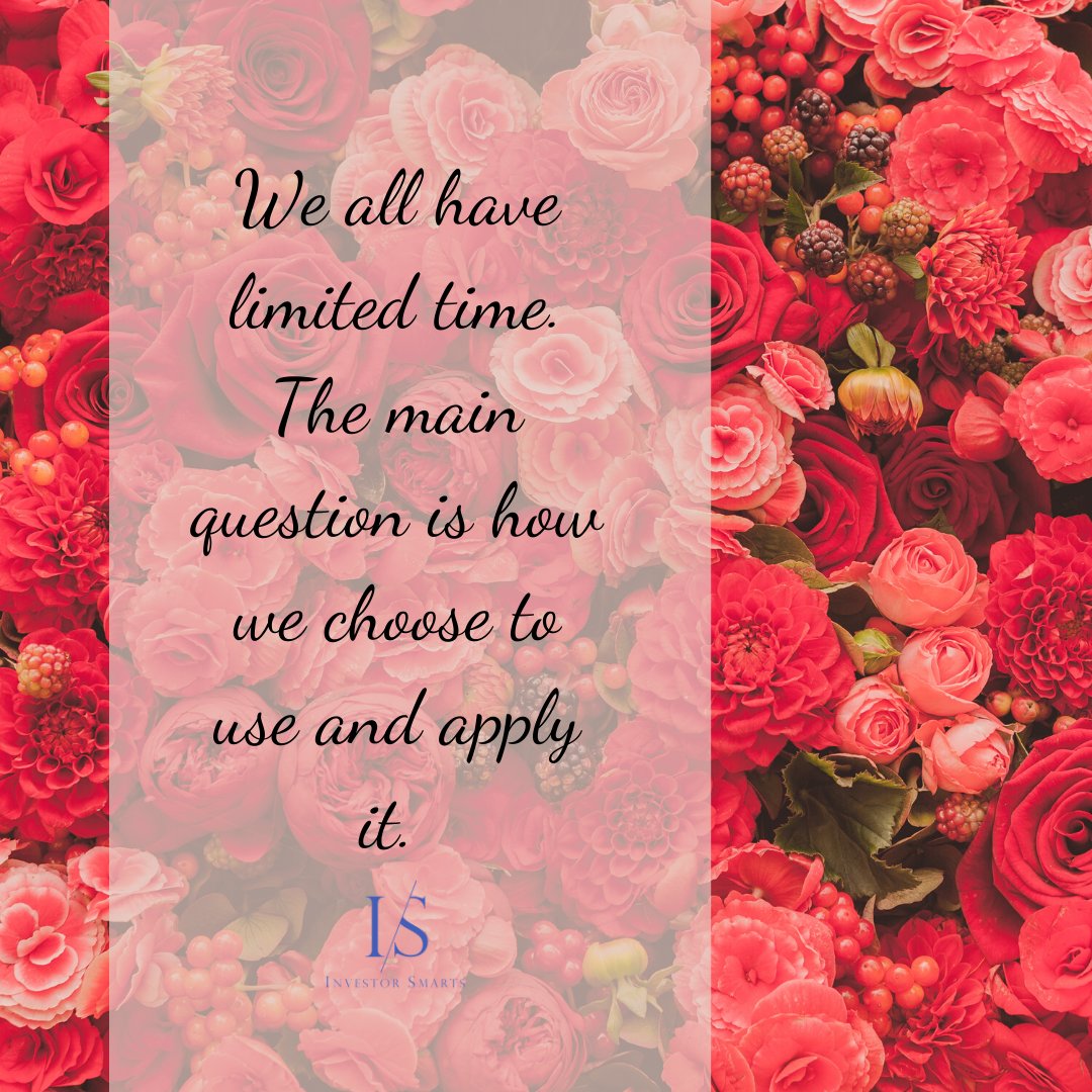 InvestorSmarts's tweet image. We all have a limited time. The question is how we choose to use and apply it.

Time / Wisely / Choose

#investorsmarts #time #useitwisely #limited
