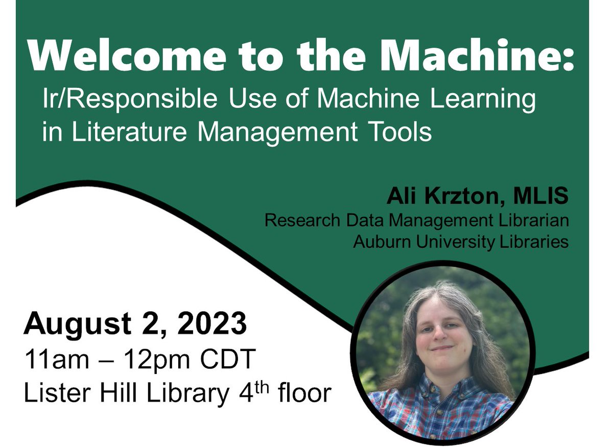 📢 Save the date! 📅

🤖 For better or worse #MachineLearning is changing how we navigate scholarly literature. Are you ready?

For more info and registration: libcal.library.uab.edu/calendar/OSC/ai
