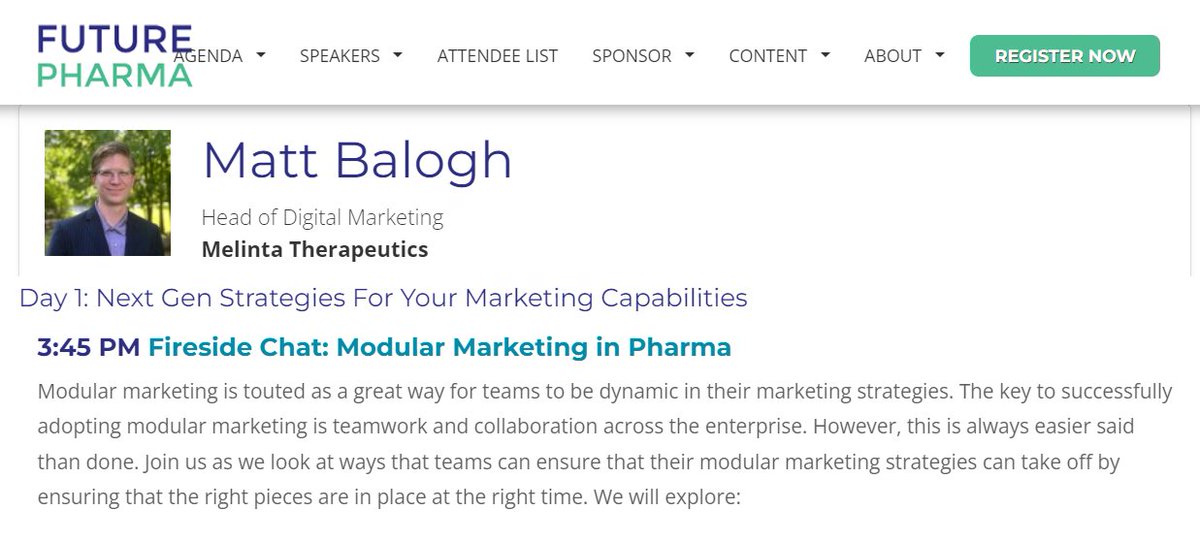 BuddyScalera's tweet photo. Looking forward to this Fireside Chat on Modular Marketing in Pharma featuring @mbalogh at the #FuturePharma conference in Boston.
Matt is a true leader in #componentcontent, #modularcontent, and #digitalmarketing.
https://t.co/cHYezJXPvl https://t.co/qAt3ZtAo5g
