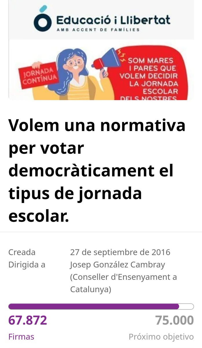 #byebye <a href="/JosepGCambray/">Josep G. Cambray</a> 
Esperem que la nova consellera <a href="/AnnaSimo/">Anna Simó Castelló</a> comenci a escoltar a la Comunitat Educativa: FAMÍLIES i MESTRES, perquè volem DECIDIR lliure i democràticament la jornada escolar dels nostres infants. #volemjornadacontinua com a les 25 escoles pilot <a href="/educaciocat/">Educació</a>